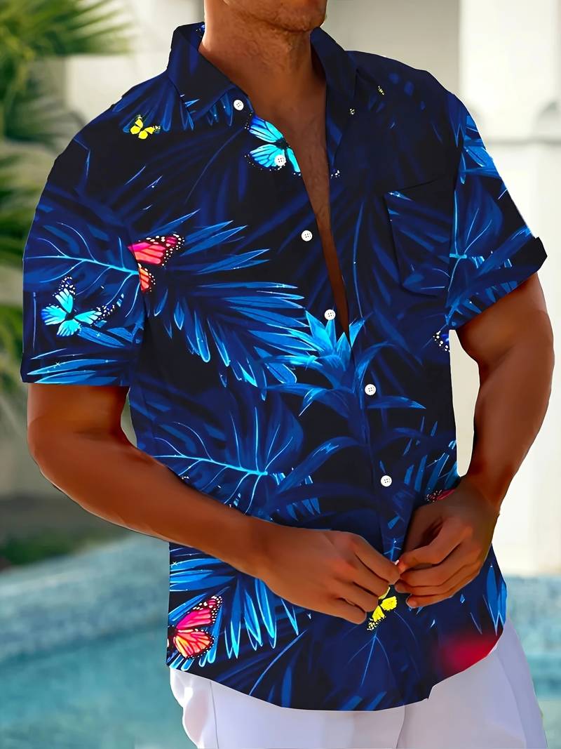 Jake - hawaiian butterfly floral print short sleeve shirt