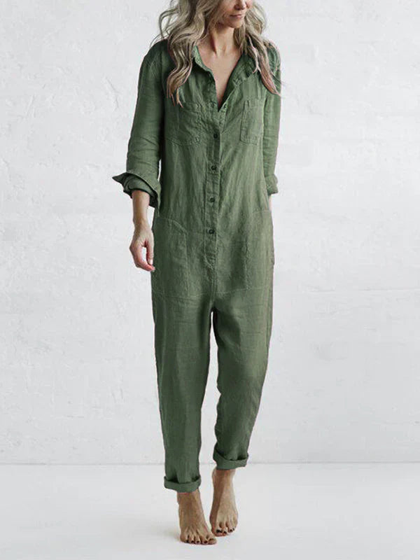 Casual long-sleeved jumpsuit with buttoned lapels