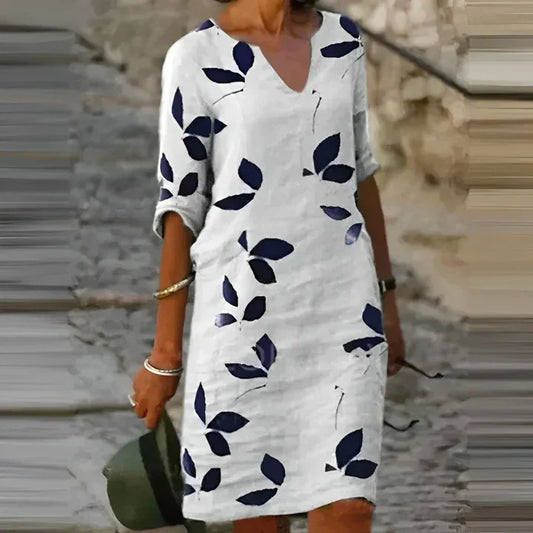 Mavis – stunning leaf print summer dress for women