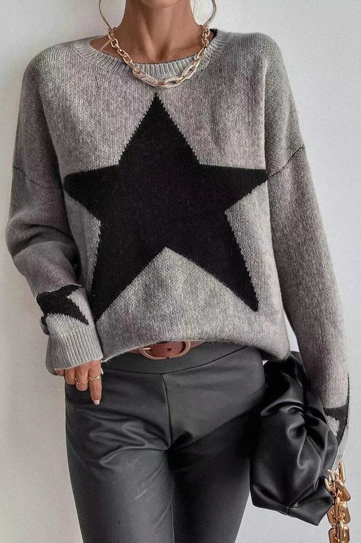 women's winter jumper with star print - fashionable jumper with long sleeves