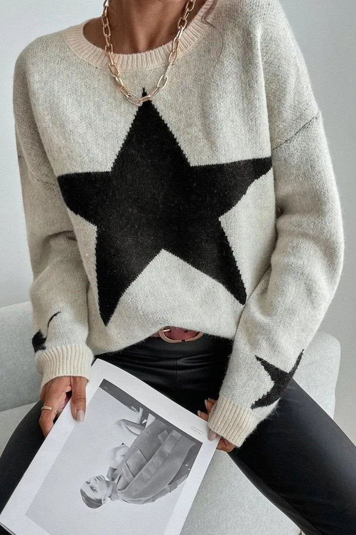 women's winter jumper with star print - fashionable jumper with long sleeves