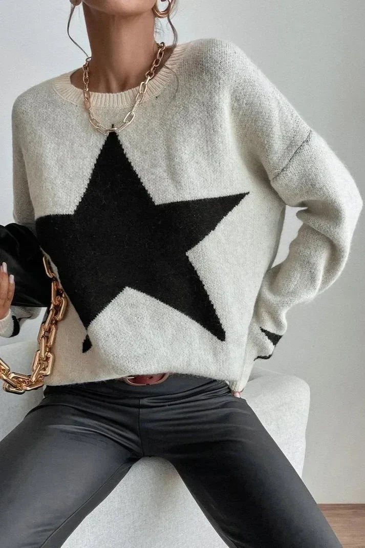 women's winter jumper with star print - fashionable jumper with long sleeves