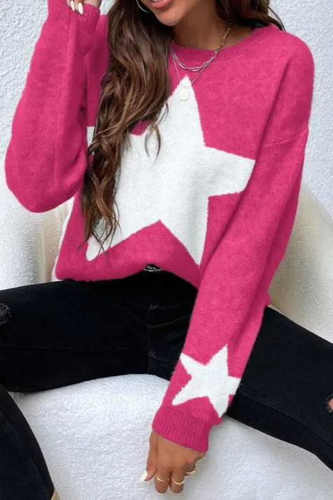 women's winter jumper with star print - fashionable jumper with long sleeves