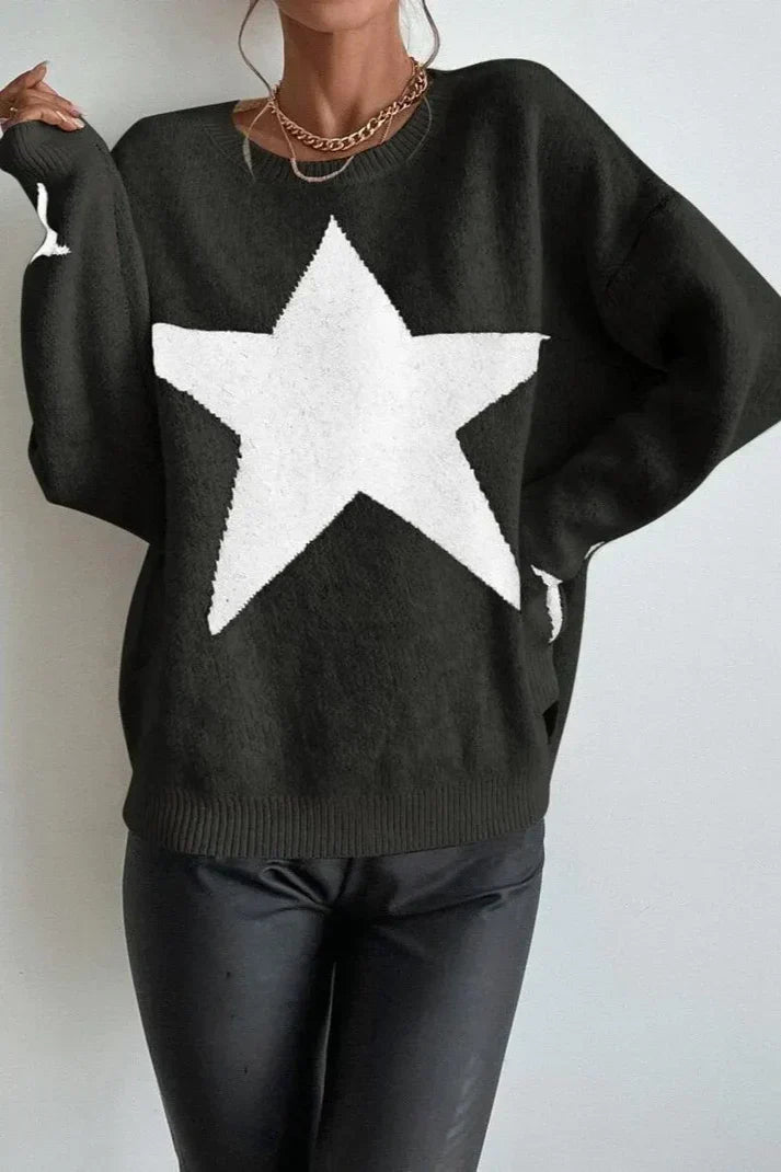 women's winter jumper with star print - fashionable jumper with long sleeves