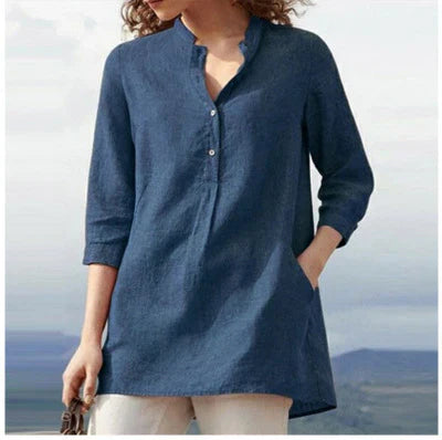 Elegant linen blouse with a v-neck