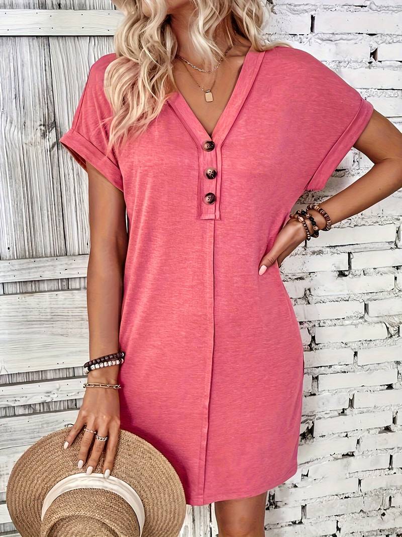 Olivia – dress with v-neck and short sleeves and buttons