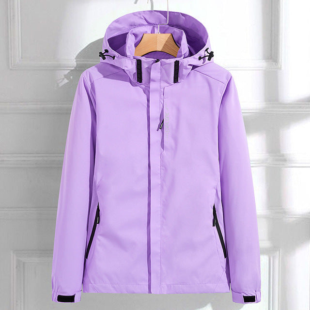 Elegant Casual Waterproof Outdoor Rain Jacket with Hood for Women | Perfect for Outdoor Activities