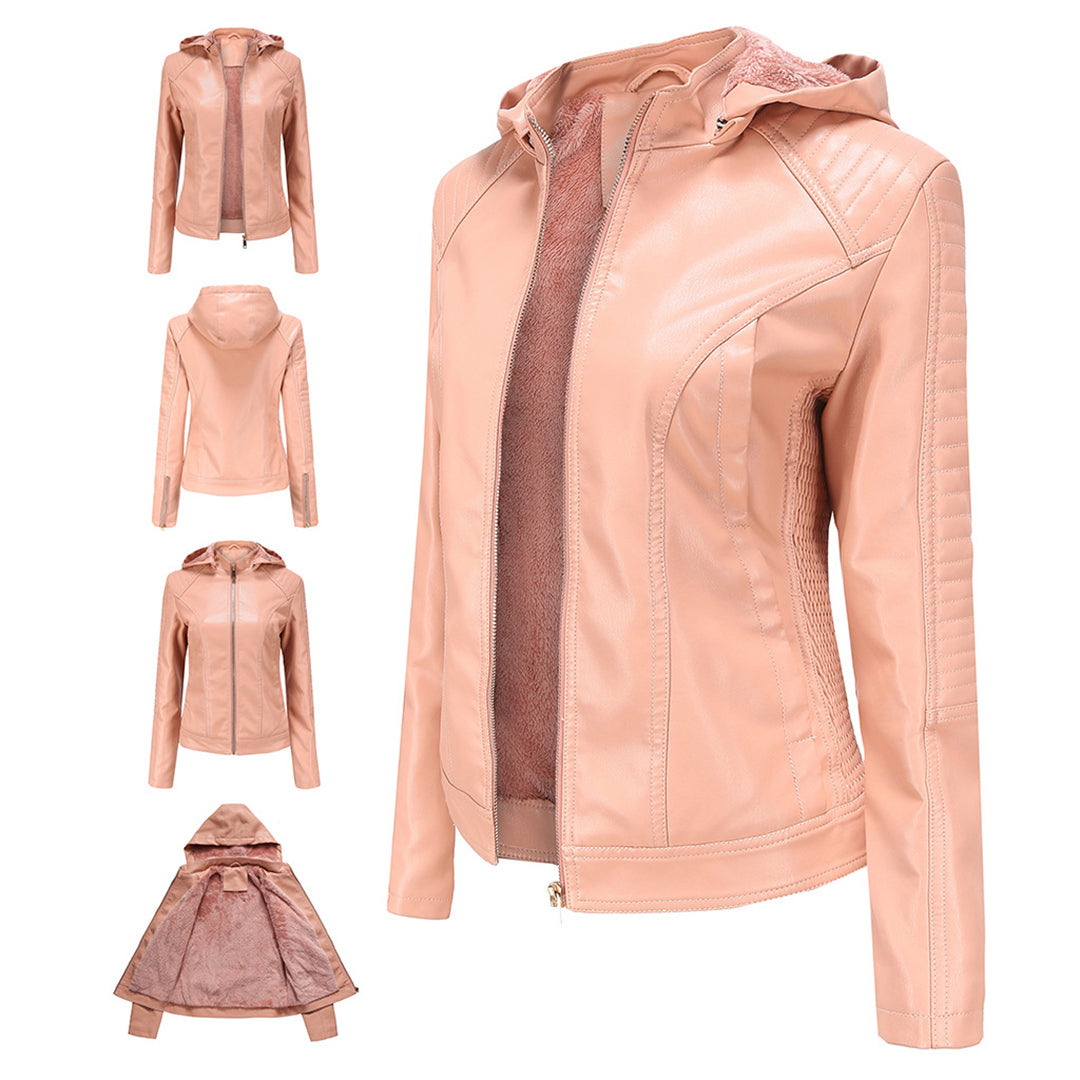 Stylish Vintage Vegan Leather Jacket with Hood for Women | Perfect for Casual Days