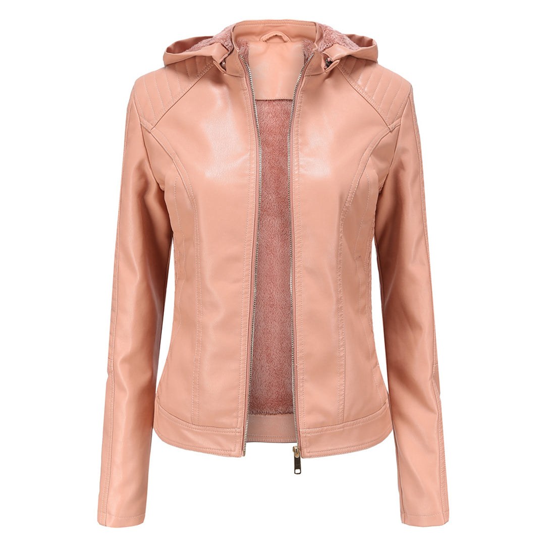 Stylish Vintage Vegan Leather Jacket with Hood for Women | Perfect for Casual Days