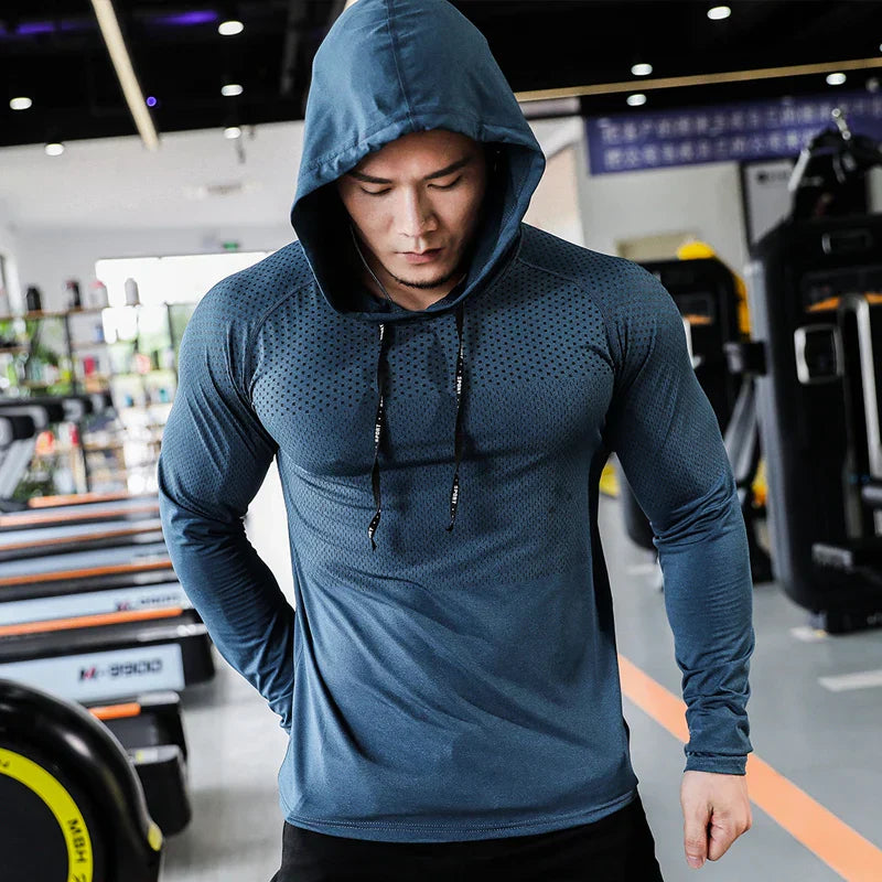 Breathable sports men's hooded shirt