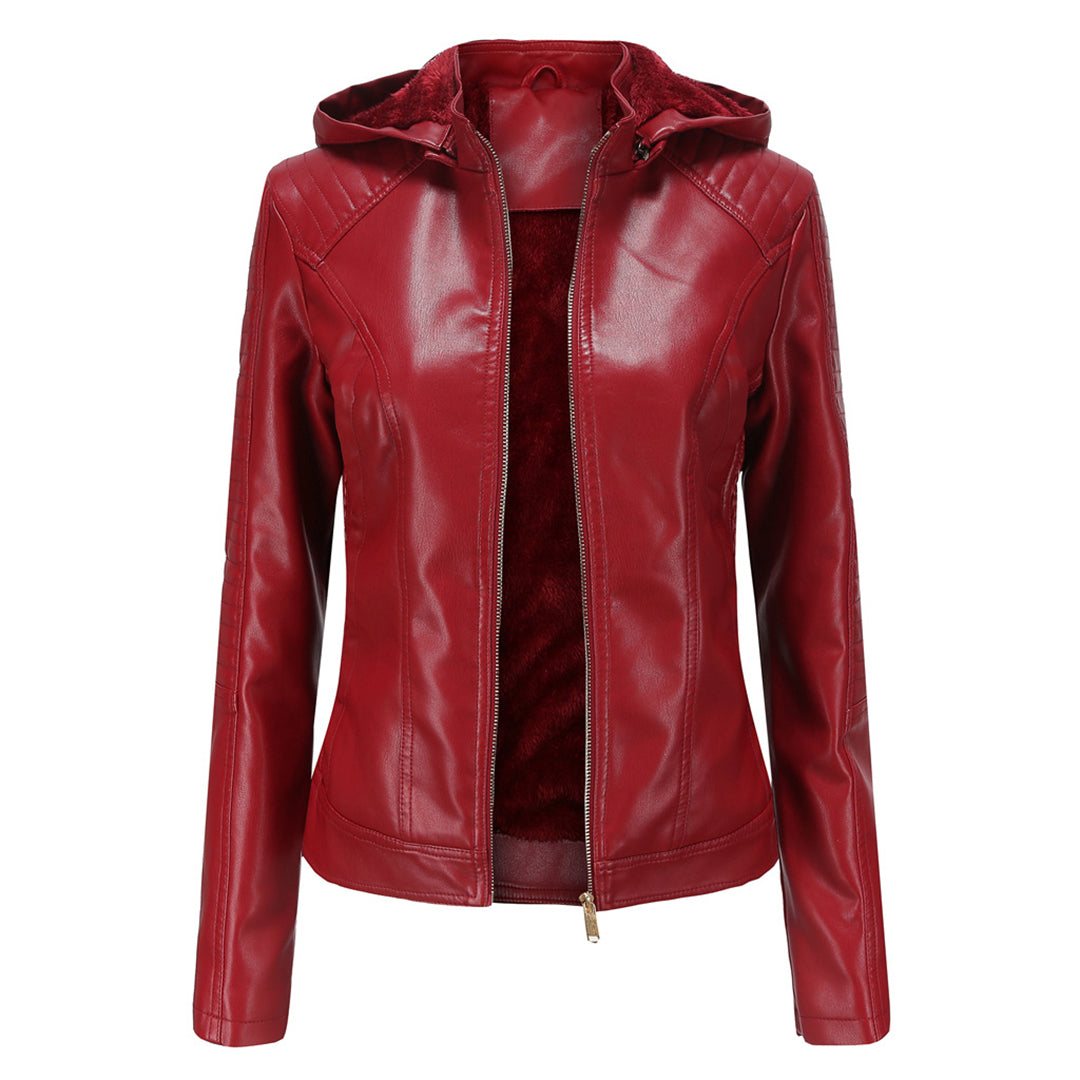 Stylish Vintage Vegan Leather Jacket with Hood for Women | Perfect for Casual Days