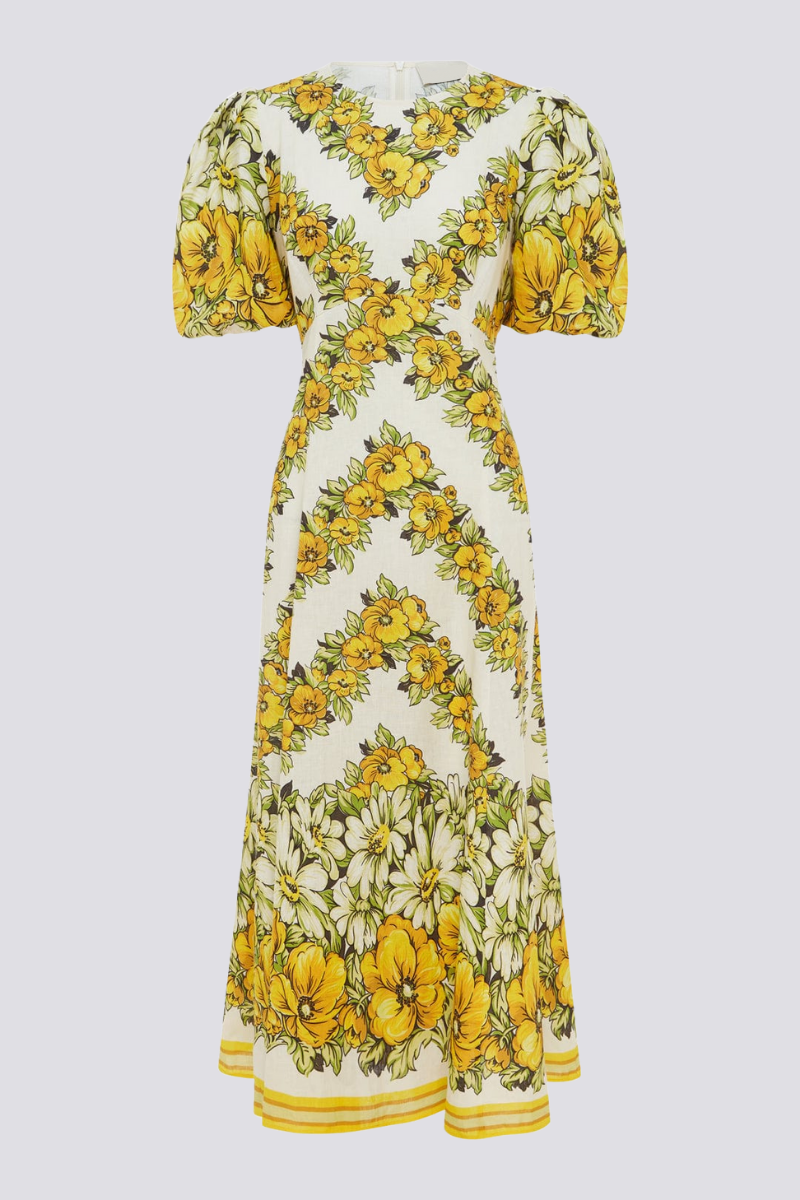 Rosalinde Round Neck Floral Maxi Dress In Yellow