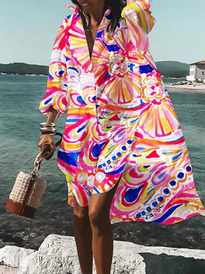 Fina - wide, colorful dress with summery patterns