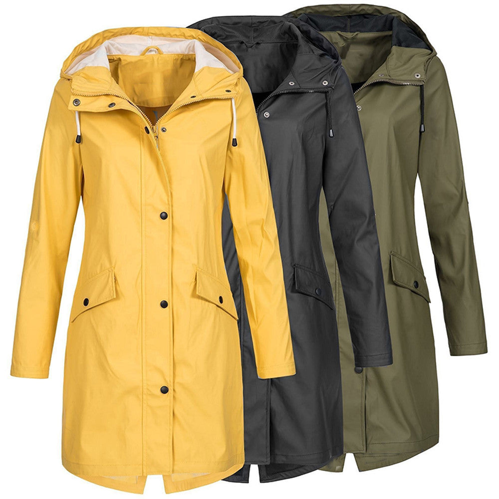 Yellow Waterproof Outdoor Rain Jacket with Hood for Women | Perfect for Outdoor Activities