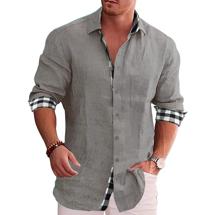 Casual shirt for men with contrast details and rolled up sleeves