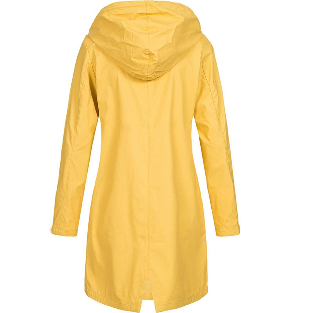 Yellow Waterproof Outdoor Rain Jacket with Hood for Women | Perfect for Outdoor Activities