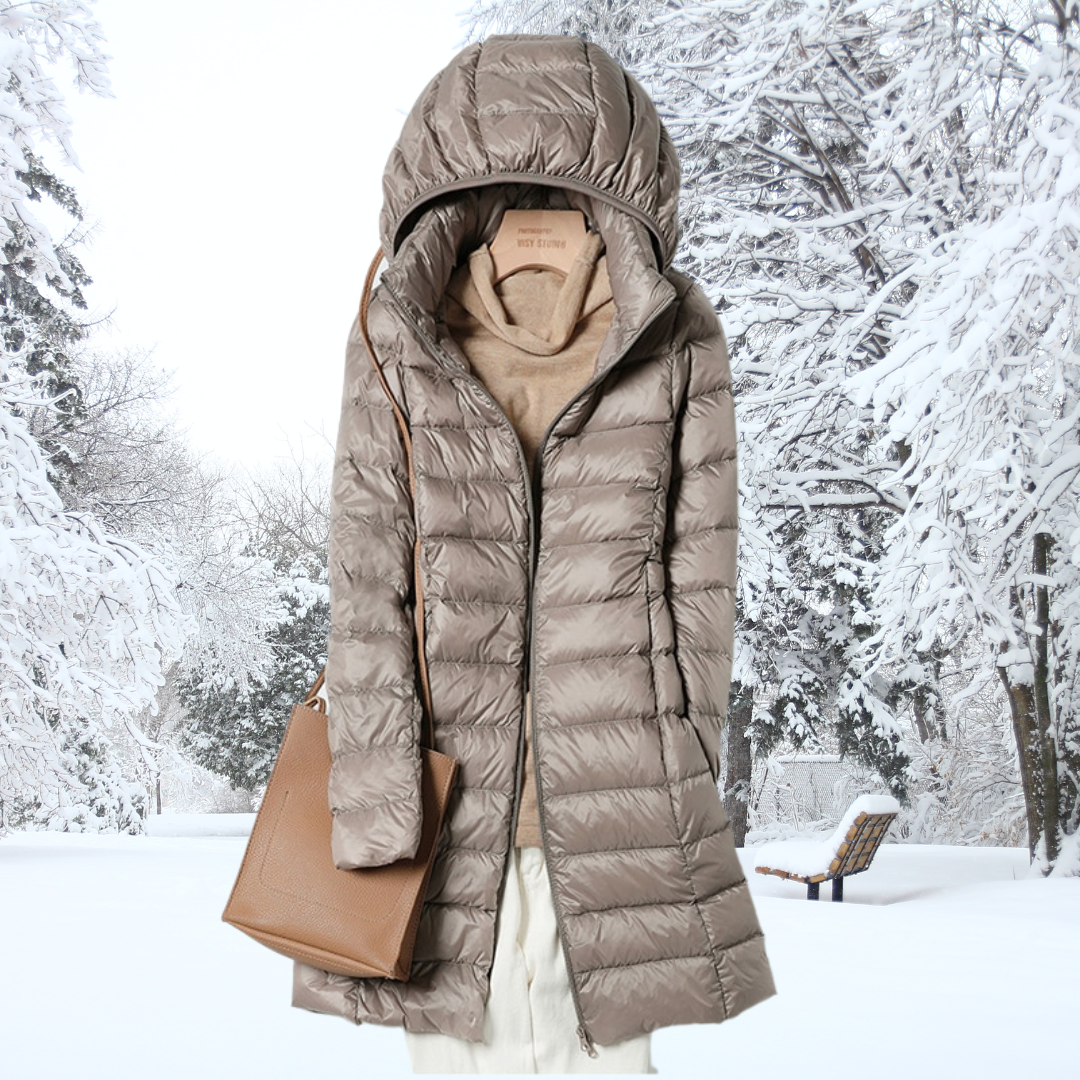 Classic padded winter jacket with hood for women