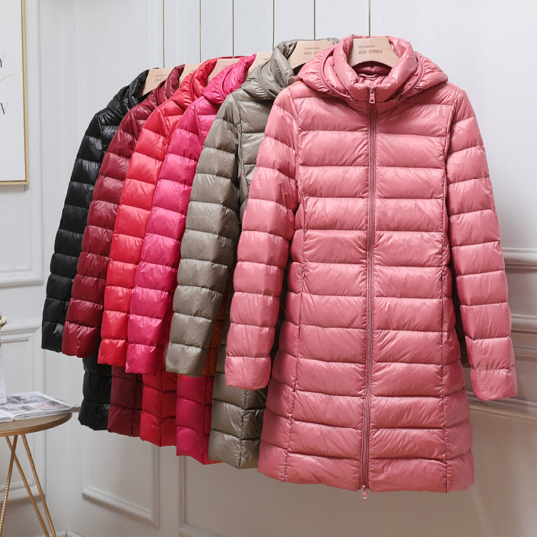 Classic padded winter jacket with hood for women