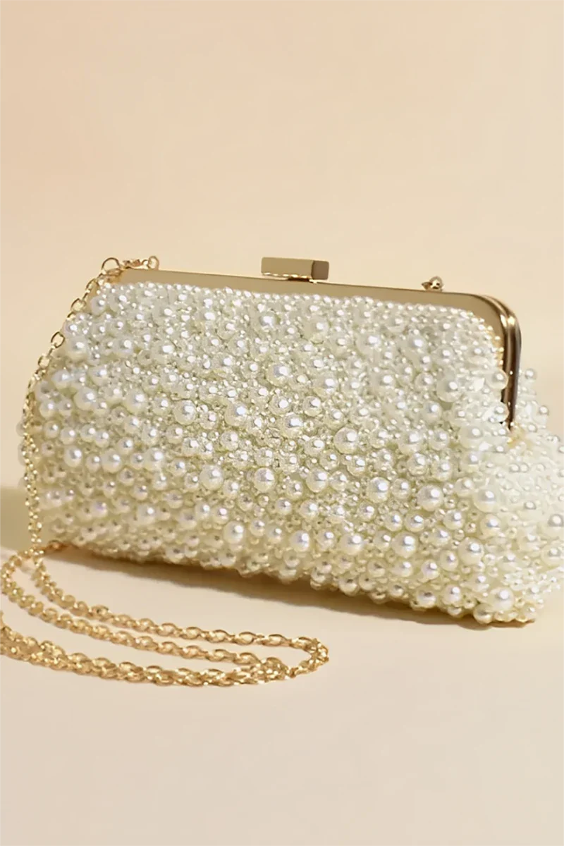 Norma Jean Faux Pearl Clutch - Cream/Gold