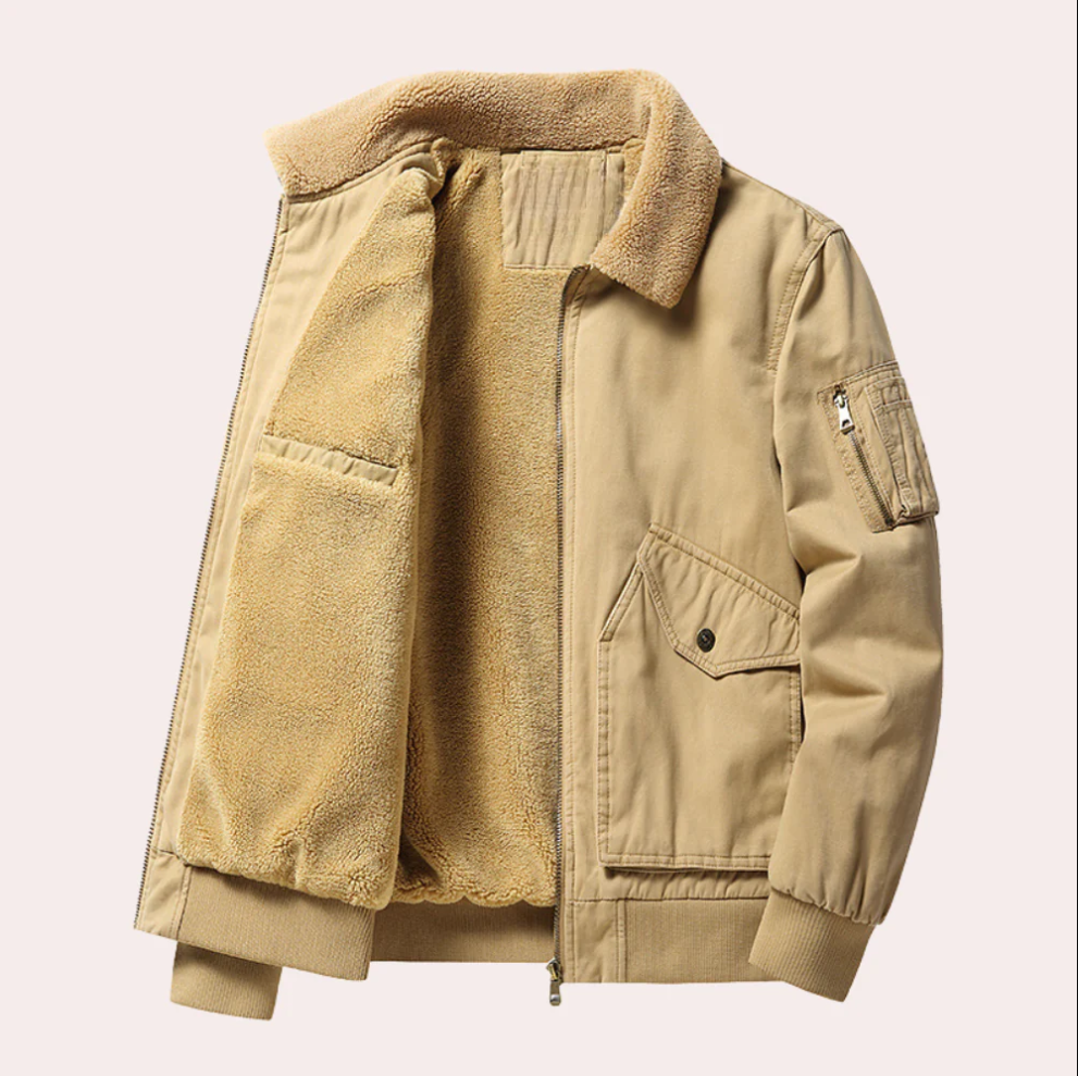 Warm bomber jacket for men with multiple pockets