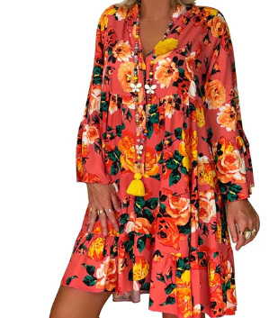 Natalie – floral print boho dress with short sleeves