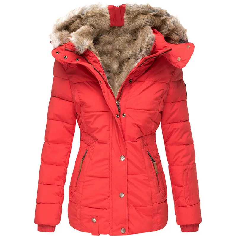 Elegant women's winter coat with fur hood