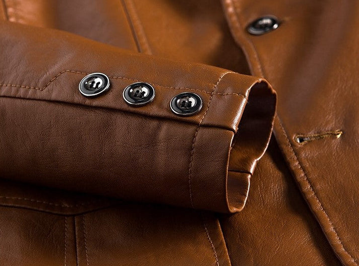 Men's jackets made of high-quality leather with stylish buttons and practical pockets