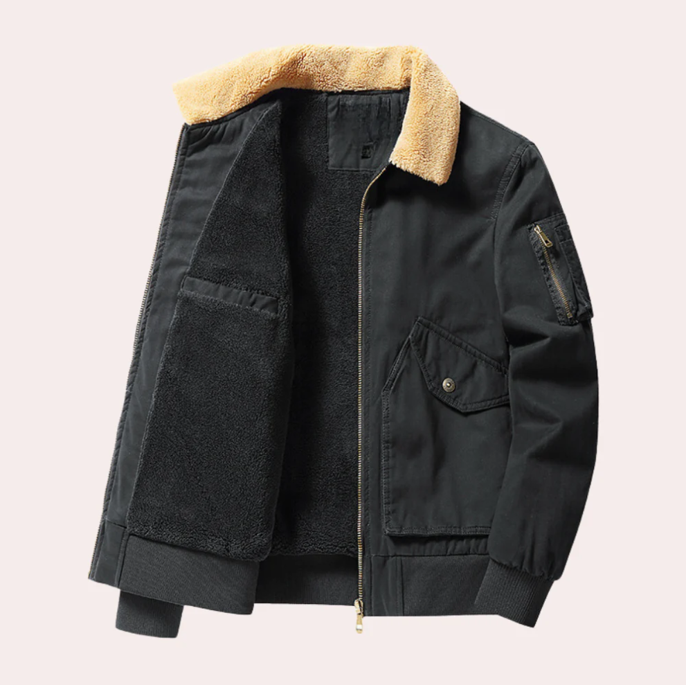 Warm bomber jacket for men with multiple pockets