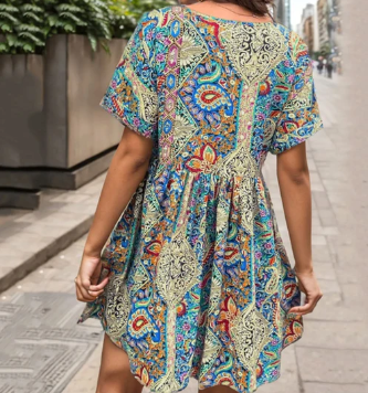 Stella – blue boho dress with ethnic print