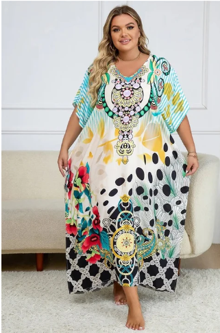 Aria multicolored loose boho v-neck dress