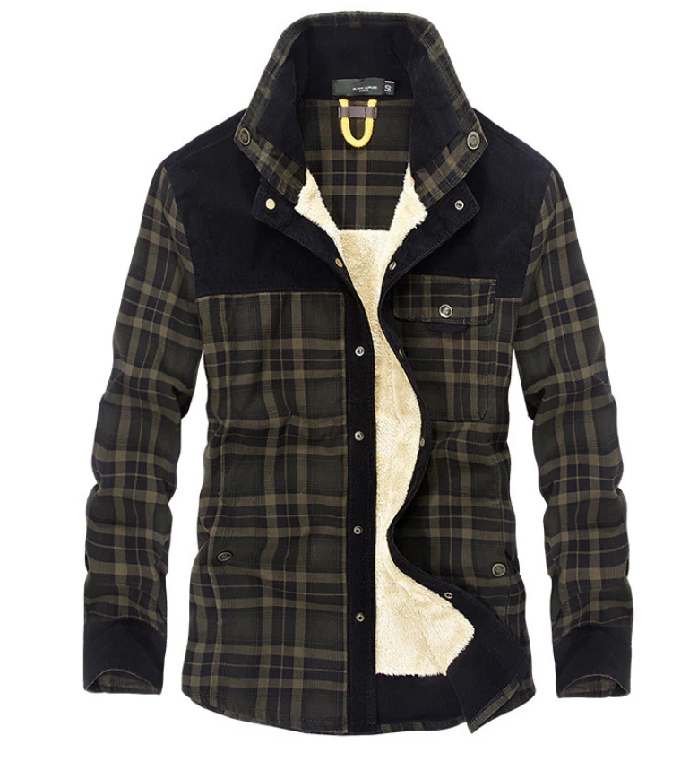 Warm flannel winter jacket for men with stand-up collar