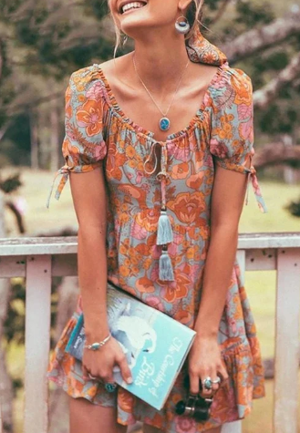 Grace ruffle floral print boho dress