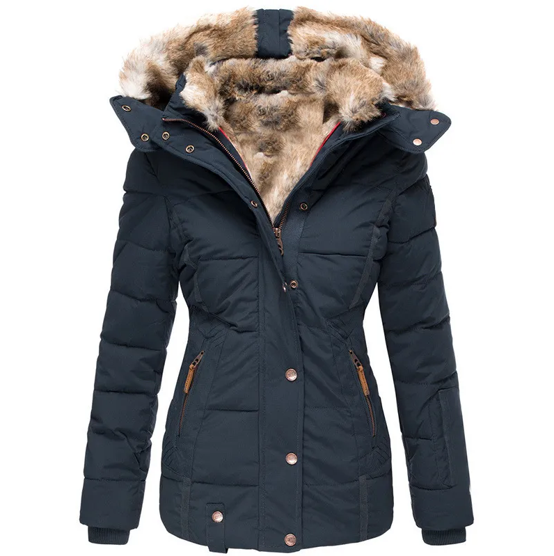 Elegant women's winter coat with fur hood