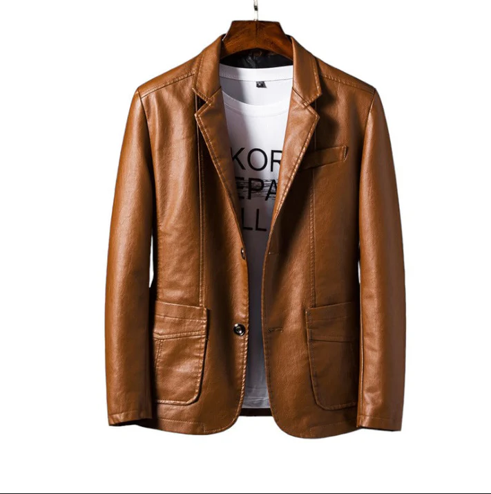 Men's jackets made of high-quality leather with stylish buttons and practical pockets