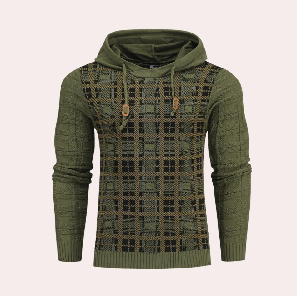 Emre - checked men's sweater with adjustable hood