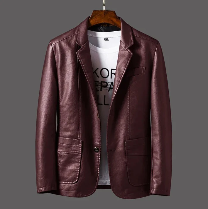 Men's jackets made of high-quality leather with stylish buttons and practical pockets