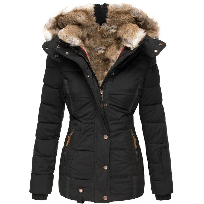 Elegant women's winter coat with fur hood