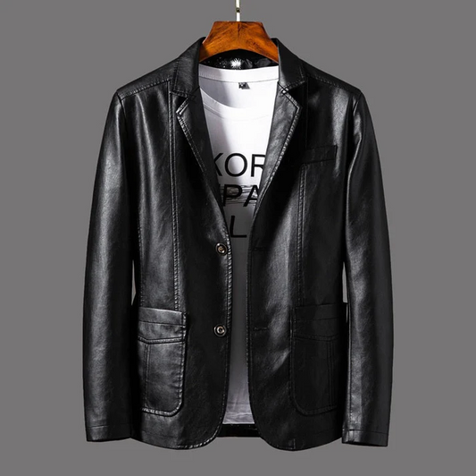 Men's jackets made of high-quality leather with stylish buttons and practical pockets