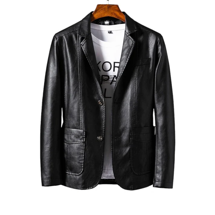 Men's jackets made of high-quality leather with stylish buttons and practical pockets