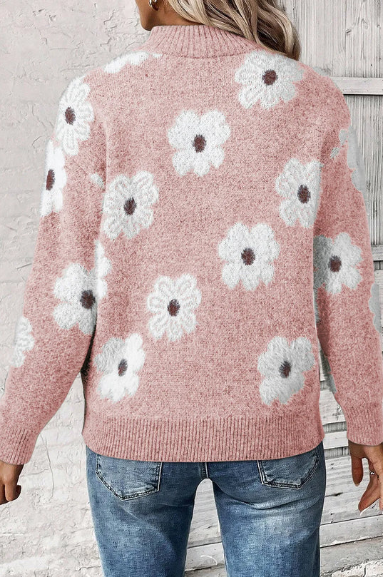 Margaret| sweater with short zipper and floral print