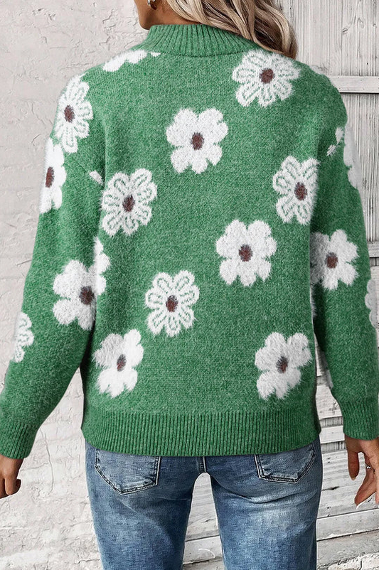 Margaret| sweater with short zipper and floral print