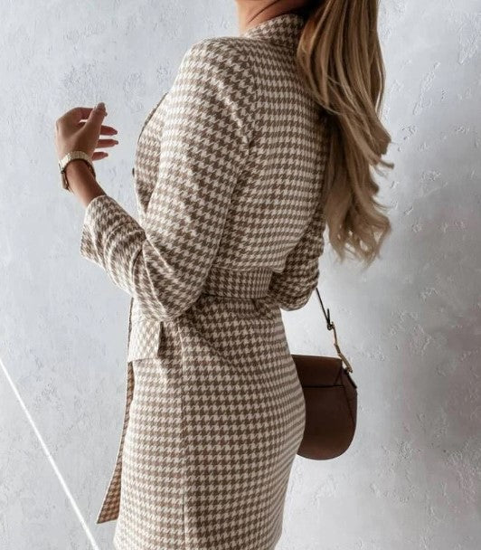 Sophia - check double breasted blazer dress with belt