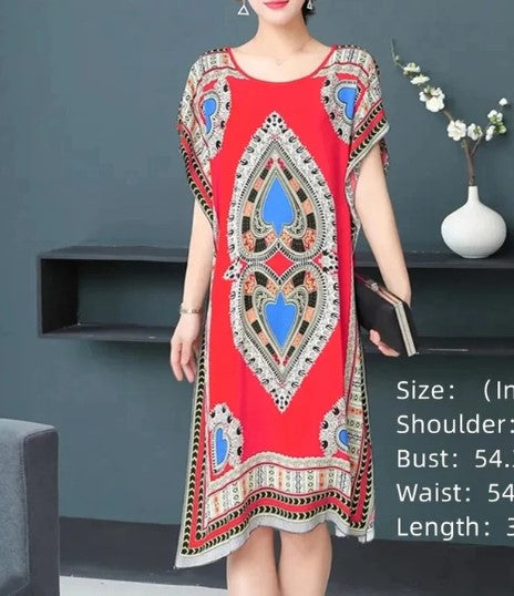 Abigail - o-neck vintage ethnic print long boho dress