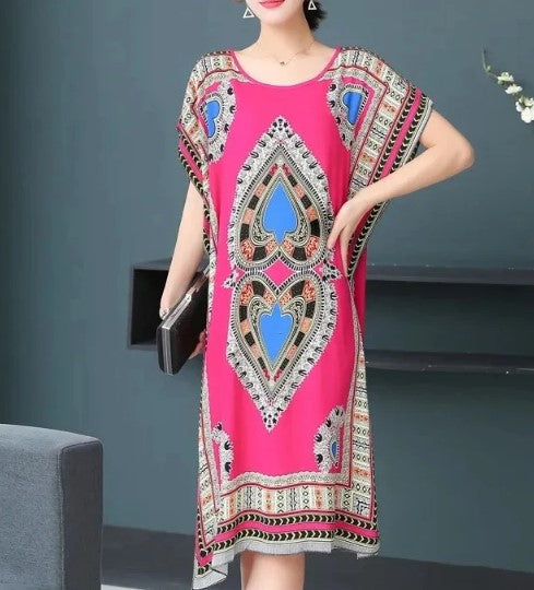 Abigail - o-neck vintage ethnic print long boho dress