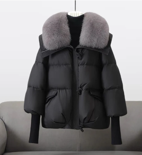 Women's padded puffer jacket with fur trim