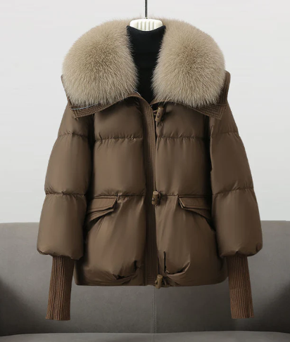 Women's padded puffer jacket with fur trim