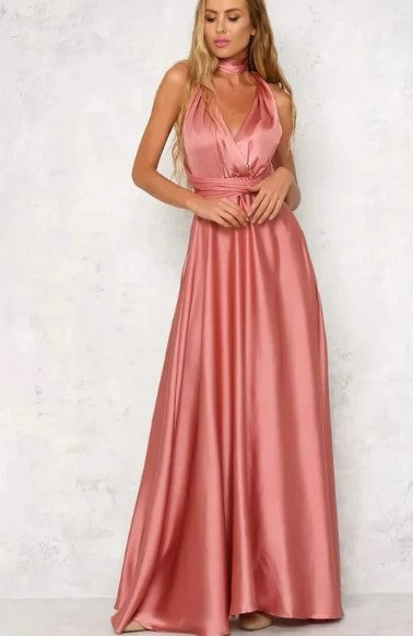 Evelyn - sleeveless satin maxi dress with v-neck and narrow waist