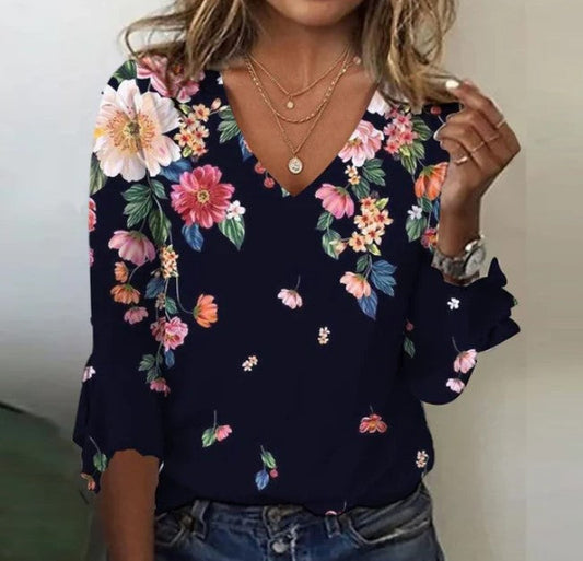 Camila - floral fresh 3/4 top