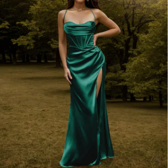 Grace maxi dress in silky ruffled satin velvet