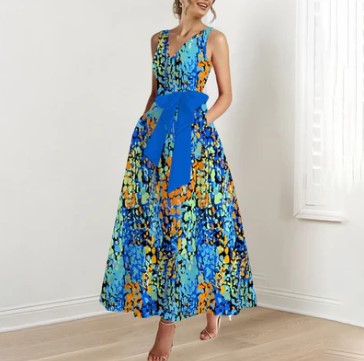 Isabella – blue patterned maxi dress